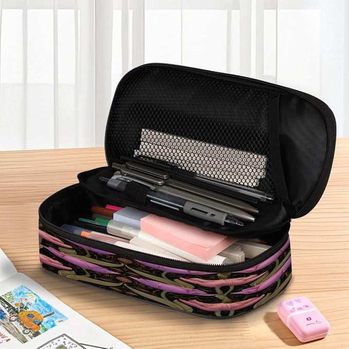 Pencil Case Large Capacity Pencil Bag Vintage Pink Purple Tulips Pouch Box Organizer Pen Case, School Supplies for Teen Adult