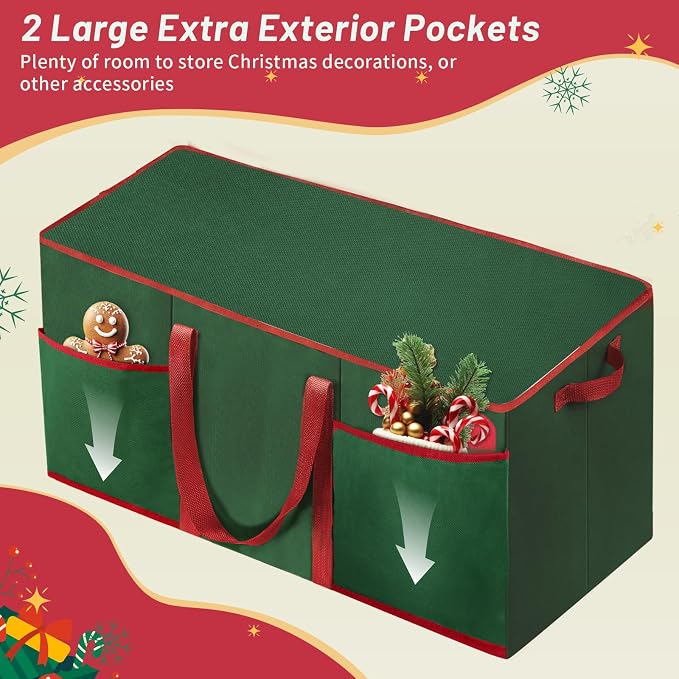 EverMerry Nutcracker and Figurine Collectibles Storage Box， Large Ornament Storage Organizer Stores Up to 12 Holiday Figurines-Carolers, Santa Figure, or Nut Cracker Ornaments (Green/15 Inches)