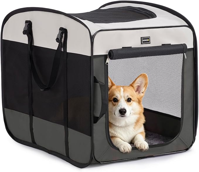Dog Kennels and Crates for Medium Dogs, Portable Pop Up Indoor Pet Cage with Sturdy Wire Frame, Collapsible Travel Crate Soft Sided Cat Bag Escape Proof (Gray, 32.0" L x 21.0" W x 26.0" H)