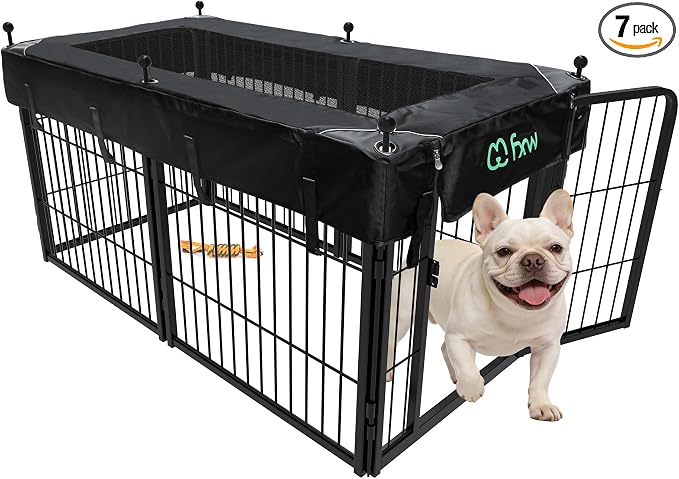 FXW Rollick Dog Playpen with Mesh Top Cover, 24"H, 6 Panels | Heavy-Duty & Easy setup Play Area, Helps Deter Jump-Outs, Indoor Use, For Puppies & Small Dogs, Patented