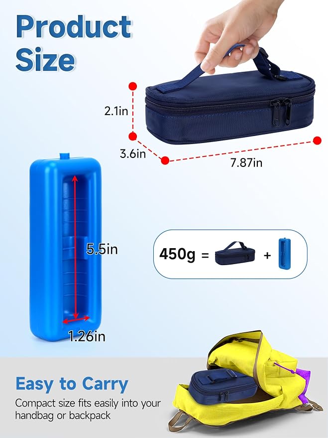 YOUSHARES Insulin Vials Cooler Travel Case - TSA Approved peptide case | Diabetic Med Vial Cooling Bag , Protective Ice Brick, Refrigerated Diabetes Supplies Organizer, Small Bottle Carrying Storage