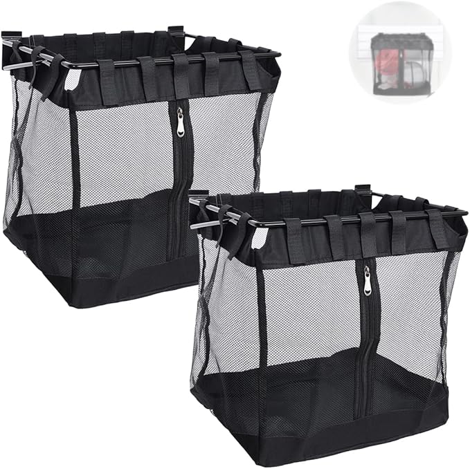 2Pcs Mesh Slatwall Baskets with Zipper,Hanging Storage Slat wall Baskets | Sturdy and Easy to Install Slatwall Accessories for Garage Shops Gym Home Display Organizing(16 * 12 * 16 inch)