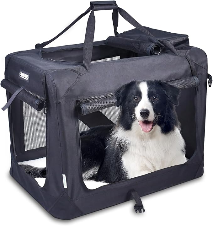 Jespet 3 Door Soft Dog Crates Kennel for Pets, Folding Travel Pet Carrier | 3 Mesh Doors 36'' Dog House, Large Pocket, Easy to Install, Steel Frame, Removable Crate Pad, For Indoor & Outdoor
