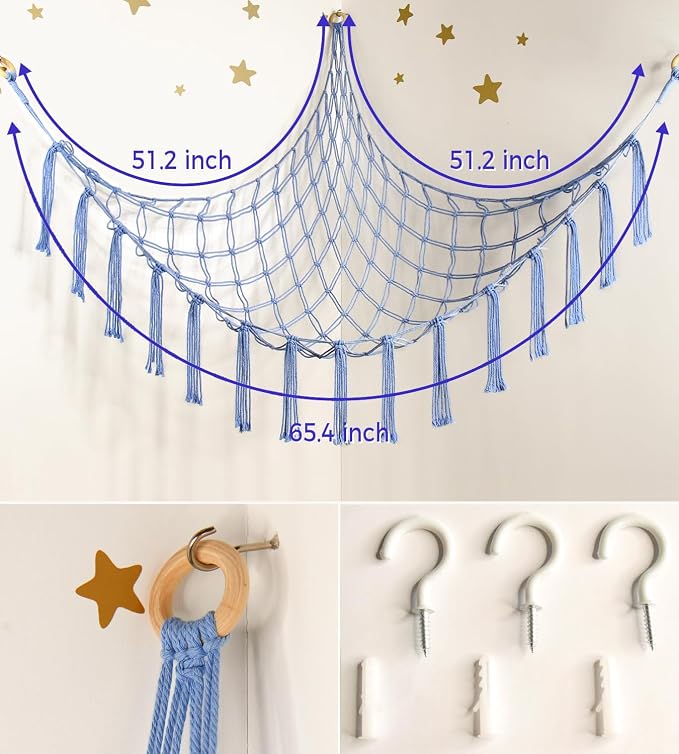 mirolam Stuffed Animal Storage Hammock Net - Toy Hammock Net for Stuffed Animals Corner - Hanging Stuff Animal Organizer Holder Large Size Baby Nursery Room Decor-Blue