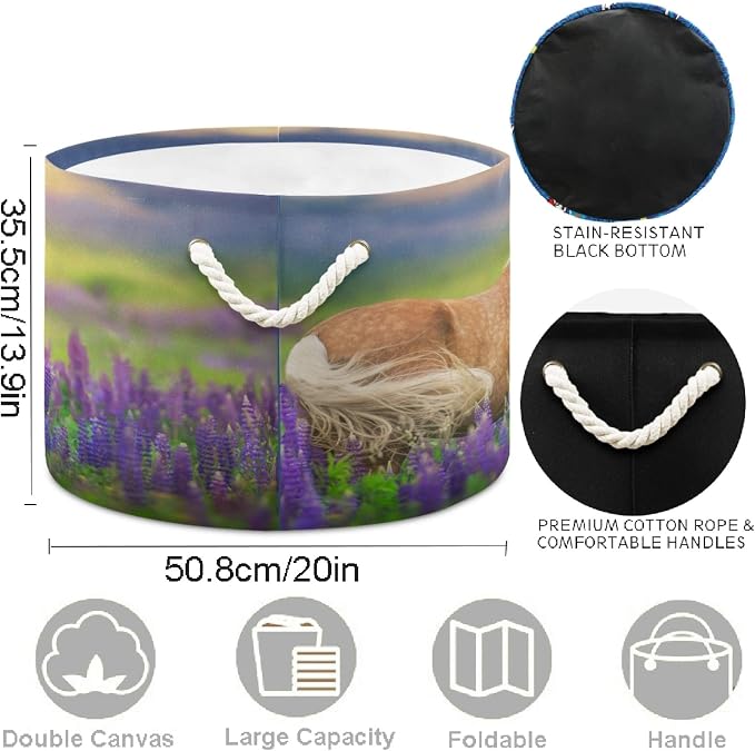 visesunny Storage Basket Palomino Horse Lavender Sunset Nursery Hamper Basket Clothes Toy Storage Organizer Bin Box Collapsible Laundry Bag for Kid Room,Playroom,Bathroom,Living Room,Dorm,Office