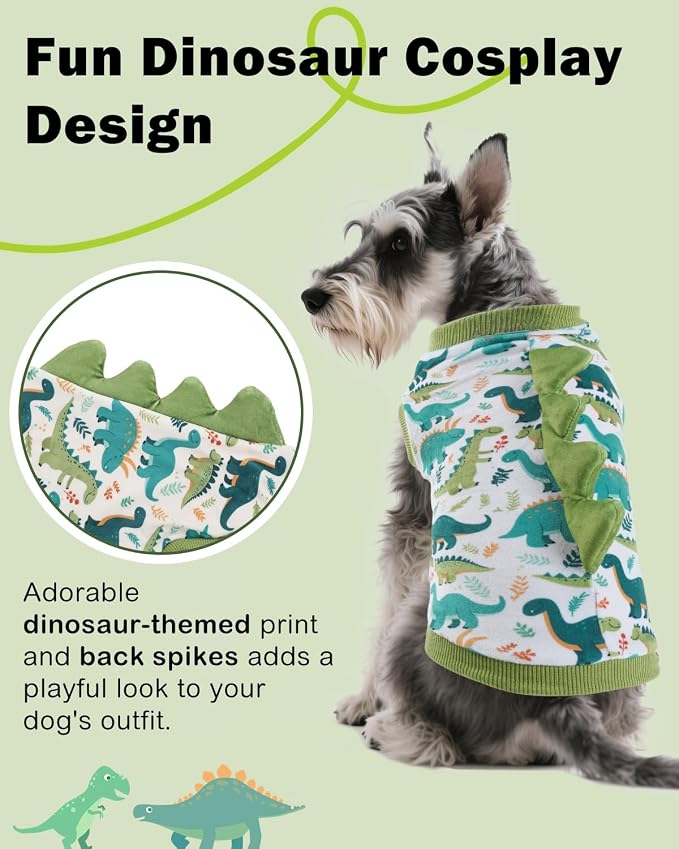 CuteBone Dinosaur Costume Dog Shirt, Stretchy Velvet T-Shirt Clothes for Medium Dogs, Soft & Breathable Pet Tee Outfit Frenchie Apparel for Daily Wear, Cozy Pullover Design Puppy Fashion COSBX03XL