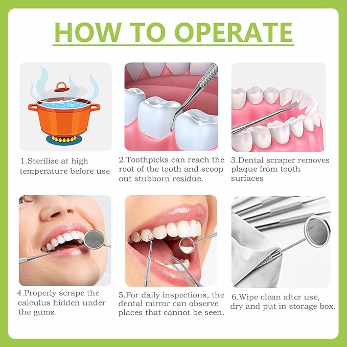 Dental Tools, Professional Teeth Cleaning Oral Care Hygiene Kit, Stainless Steel Dental Pick Tooth Scraper Tartar Plaque Remover for Dentist, Personal, Pet Use with Storage Box