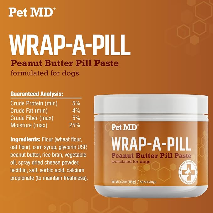 Pet MD Wrap A Pill Peanut Butter Flavor Pill Paste for Dogs - 4.2 oz | Make a Pocket or Pouch to Hide Pills & Medication