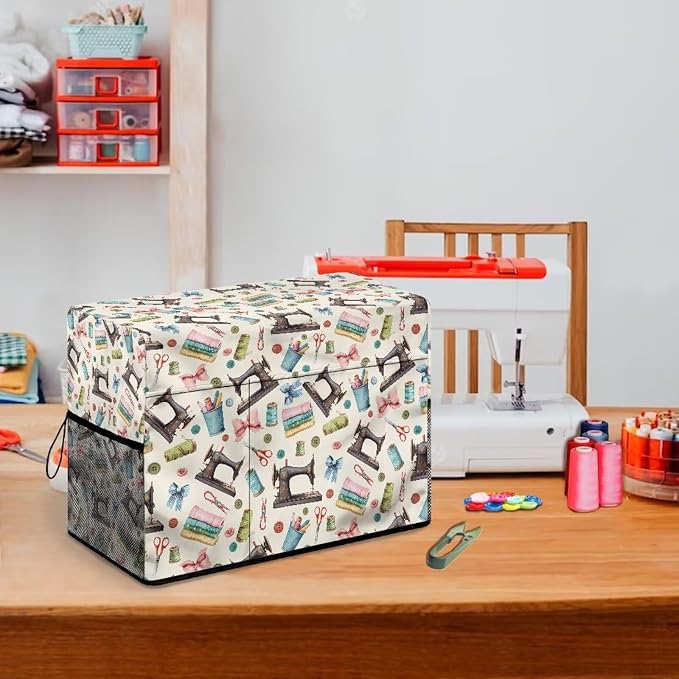 Sewing Design Pattern Sewing Machine Cover - Fits Standard Singer, Brother and Janome Machines, Protecting & Decorating Your Sewing Space