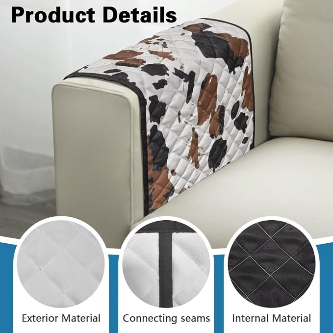 Stretch Couch Arm Covers Breathable Armrest Covers Chairs Arm Cover Easy to Clean, Scratch-Resistant Sofa Arm Protector Cover Home Furniture Decor Cow