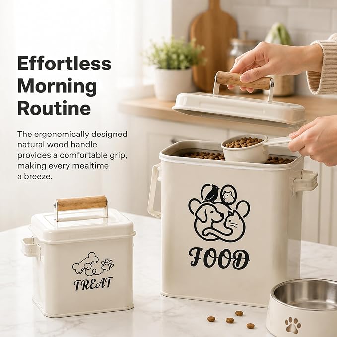 Airtight Dog Treat Container Set of 2 | Iron jars, 26 cup capacity, food-grade coated, includes 1 scoops, keeps treats fresh, fits kibble & biscuits, white