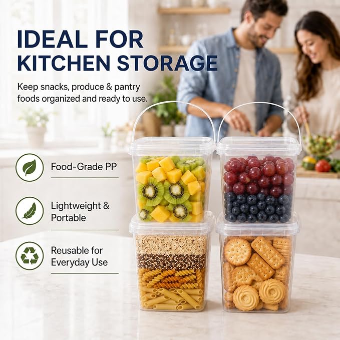METAPACK 0.5 gal/2L Square Food Storage Container with Lid and Handle | Stackable Containers for Candy, Desserts, Party Favors, Kids Snacks, Kitchen Organization and Portable Food Storage
