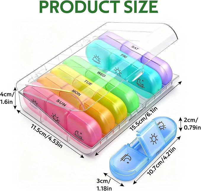 Weekly Pill Organizer 3 Times a Day, 7-Day Pill Boxes, Monthly Medication Organizer 21 Days Portable Compartments & Moisture-Proof Outer Case for Vitamins, Fish Oils, Supplements (White)