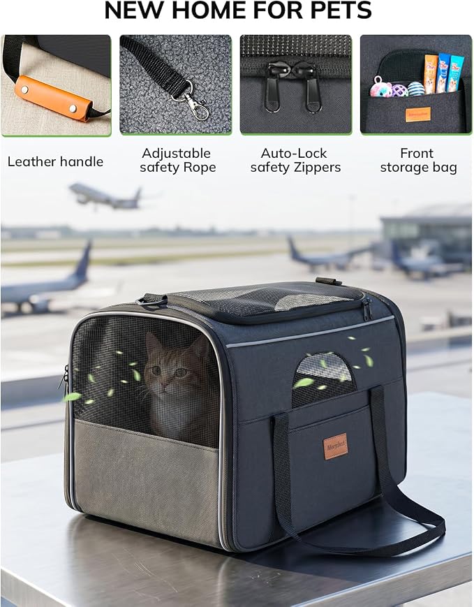 Morpilot Airline Approved Cat Carrier for Pets up to 15lbs,16.5" x11" x11" | Soft-Sided Pet Travel Carrier with 4-Sided Mesh Ventilation for Cats & Puppies (Dark Gray)