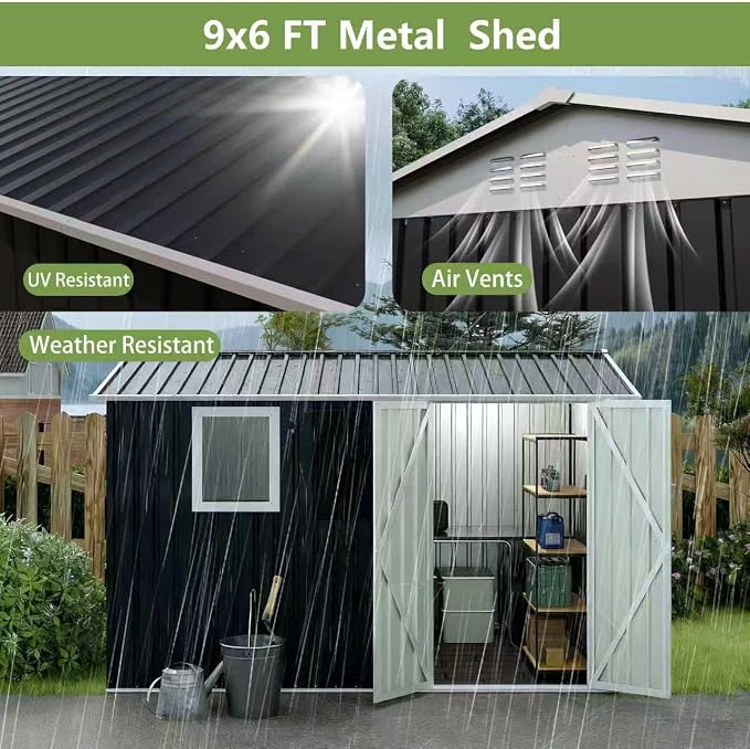9 * 6 FT Metal Garden Storage Sheds for Patio Backyard Tools House Storage Shed with One Window (9.5 x6.7 FT)