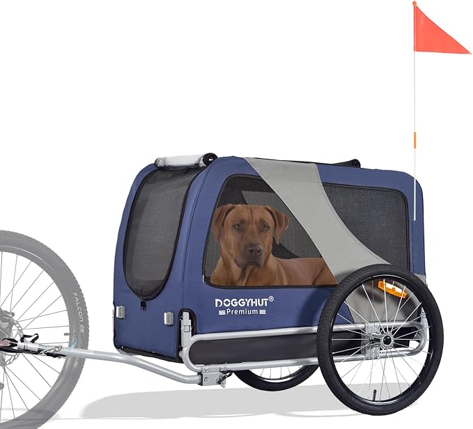 DOGGYHUT® Premium X Large Pet Bike Trailer Up to 100 lbs (Blue) | Bicycle Trailer for Small Medium or Large Dogs, Dog Bicycle Carrier, Low Center of Gravity, Folding Frame Cart