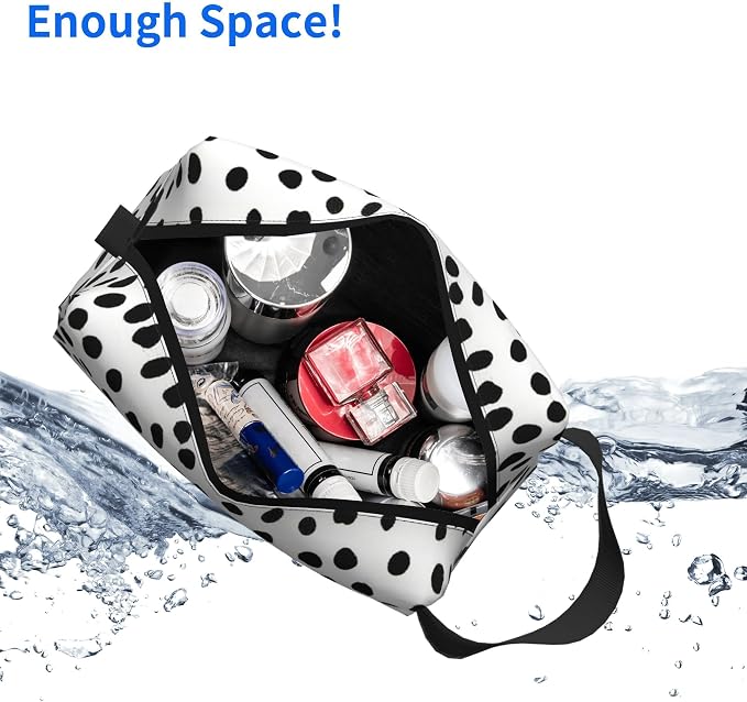 Black & White Dalmatian Spot Makeup Bag - Durable 600D Oxford Fabric Travel Cosmetic Bag, Shockproof Foam Padded Toiletry Organizer for Gym & Daily Use 10x6.2x4.9 Inch
