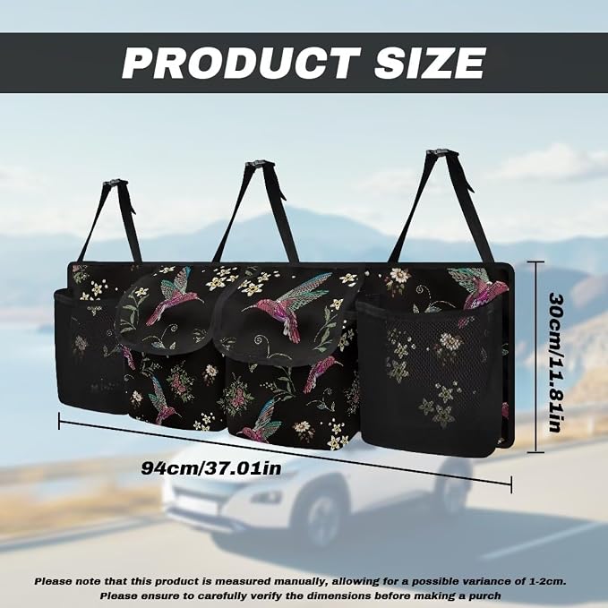 Dreaweet Stylish Hummingbird Flower Print Trunk Organizer for Car, SUV, Truck - 4 Pockets, 3 Adjustable Straps, Pink/Red