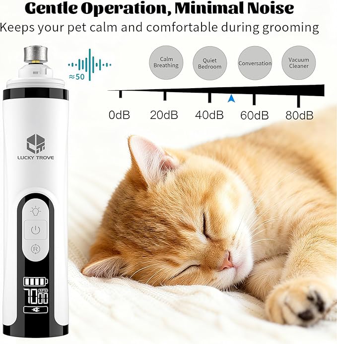 Silent Groom Pro Nail Grinder 2026 New with 2 LED Light & 3-Speed 2000mah Battery Professional Quiet Painless Paws Grooming & Smoothing for Small Medium Large Dog (1+2*Replacement Head LUCKYTROVE)