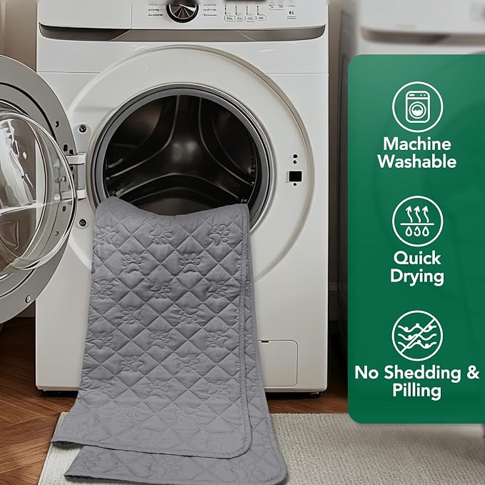 PAWFINITY Waterproof Bed Cover for Dogs, Pet Blanket for Mattress Washable | Paw Print Quilted, Hair Resistant, Anti Cat Scratch, Pee Proof Furniture Protector for Bed, Couch and Sofa, 52x82 Inch, Grey