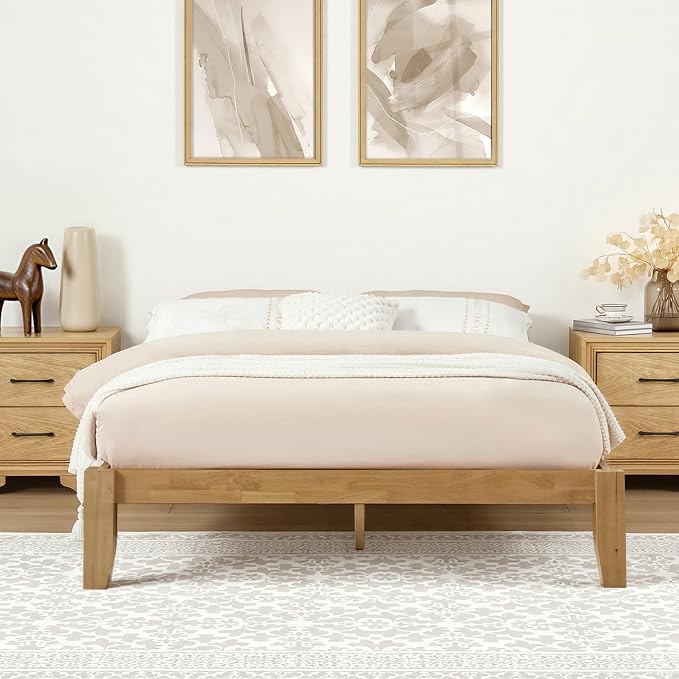 Softa Mikor Queen Japanese Joinery Bed Frame, Solid Rubberwood, 1500 Lbs Heavy Duty Slats Support, SGS Certified, 15-Min No-Tool Assembly, Noise-Free, Under-Bed Storage, No Box Spring Needed