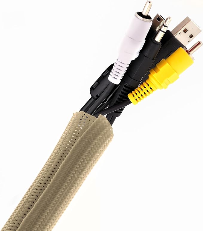 Pixio 10FT Tubing Cable Sleeve – Beige 1/2 inch Flexible Cable Management Sleeve for PC, Gaming, TV & Office, Wire Organizer for Desk Cable Cleanup