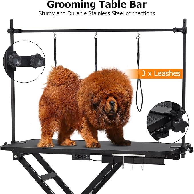 GarveeLife 47" Electric Lift Dog Grooming Table Black for Pets & Large Dogs | Heavy Duty, Adjustable Height: 9.4"-39.4", Non-Slip Desktop, Gantry Crane Set, Dog Grooming Arm