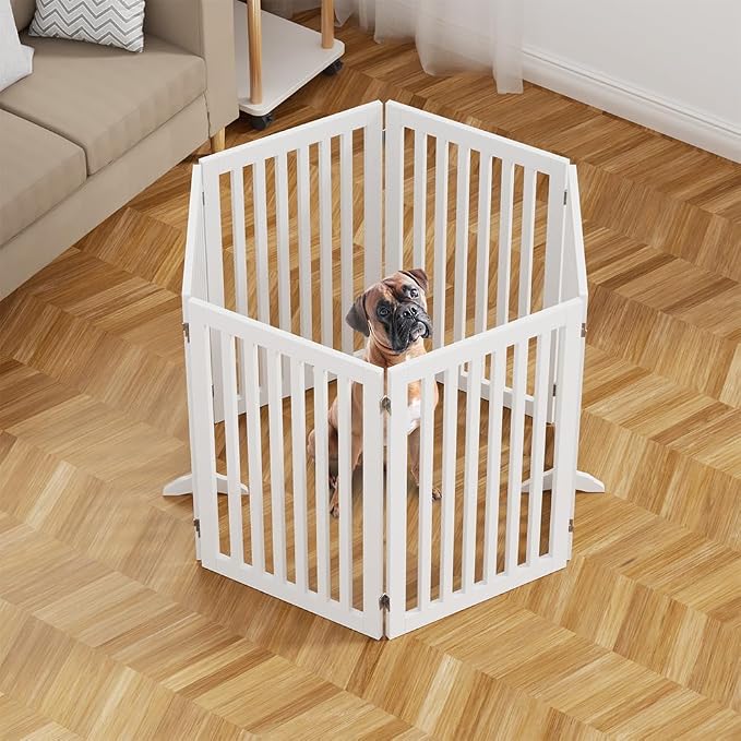 unipaws 120" Extra Wide Pet Gate and Pet Playpen Combination for Dog Cat | 36” Height Free Standing Dog Gate for Doorways, Stairs, Foldable Puppy & Room Divider, Indoor Use
