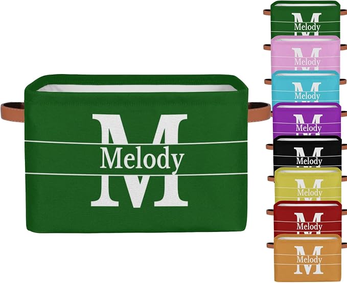 Custom Name Rectangular Storage Basket Initial Letter, Forest Green