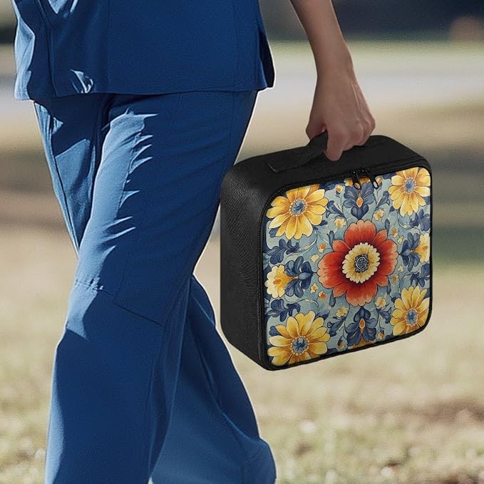 Emergency Kit Bag First Aid Cross Symbol Empty First Aid Bag for Workplace Church and Home Preparedness Built with Abrasion-Resistant Fabric Floral