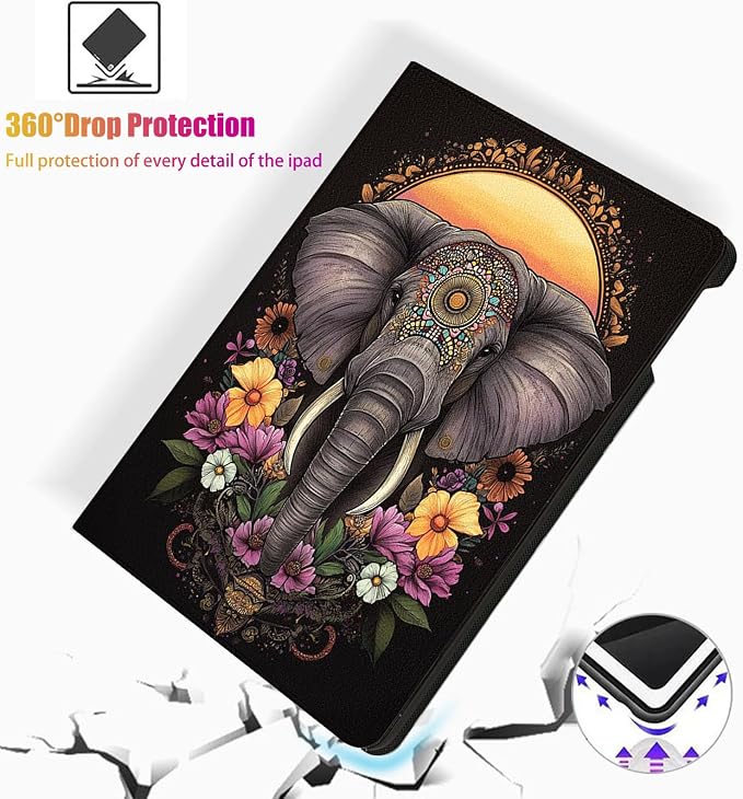 for Microsoft Surface Pro 7 Plus,Surface Pro 7/6/5/4 12.3" Tablet Case,Auto Wake/Sleep,Adjustable Stand Protective Cover - Mandala Elephant