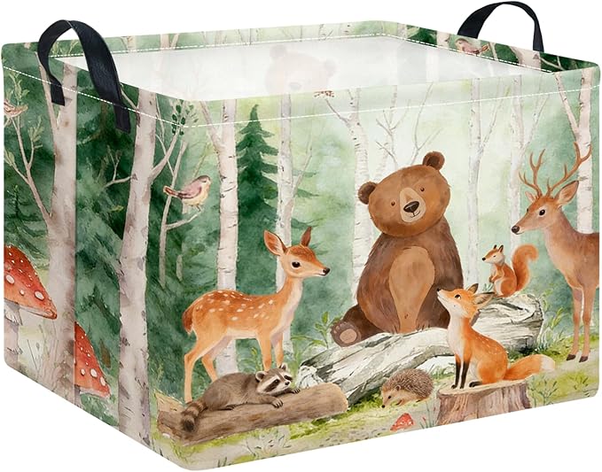 CLOCOR Rectangular Storage Bin,Waterproof Storage Bin,Gift Basket(Forest Animals)