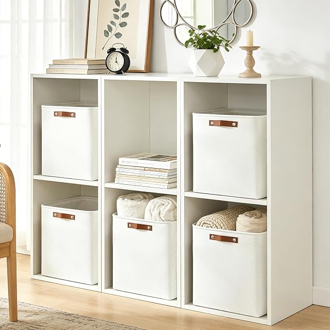 Bagnizer Large Fabric Storage Baskets | 50L Storage Bins, Decorative Linen Closet Baskets with Handles for Organizing, Shelf, Toys, Clothes, Home, Office, Nursery, 17x12x15Inches (White)