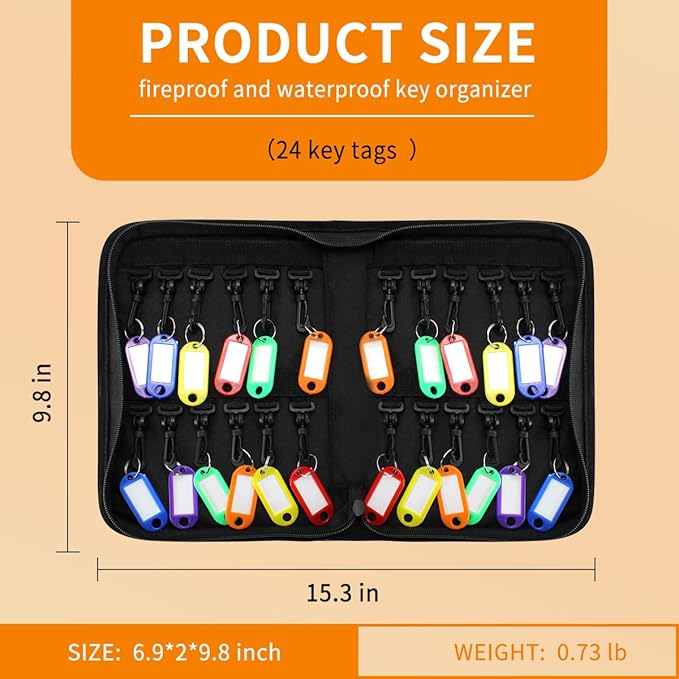 Sdstone Portable Zippered Key Organizer,Fireproof and Waterproof Key Binder with 24 Key Tags Key Case,Portable Manager, Landlord Zipper Key Storage for Real Estate Sales, Hotels