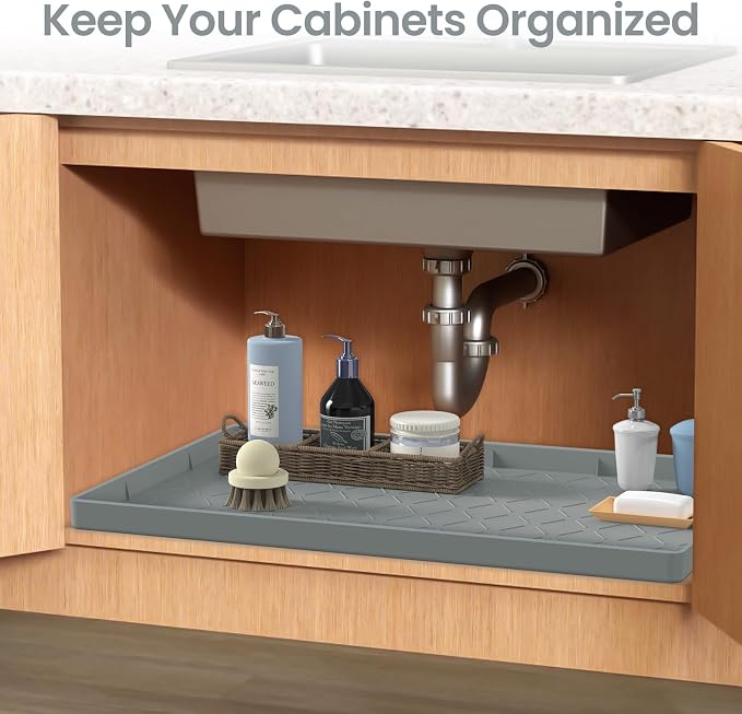 Mateeylife Under Sink Mat Kitchen Waterproof，Silicone Sink Tray 22"X31" | Under Sink Organizer Cabinet Shelf Protective Liner, Multi-use Silicone Mat for Boot Tray & Litter Mat, Bronze