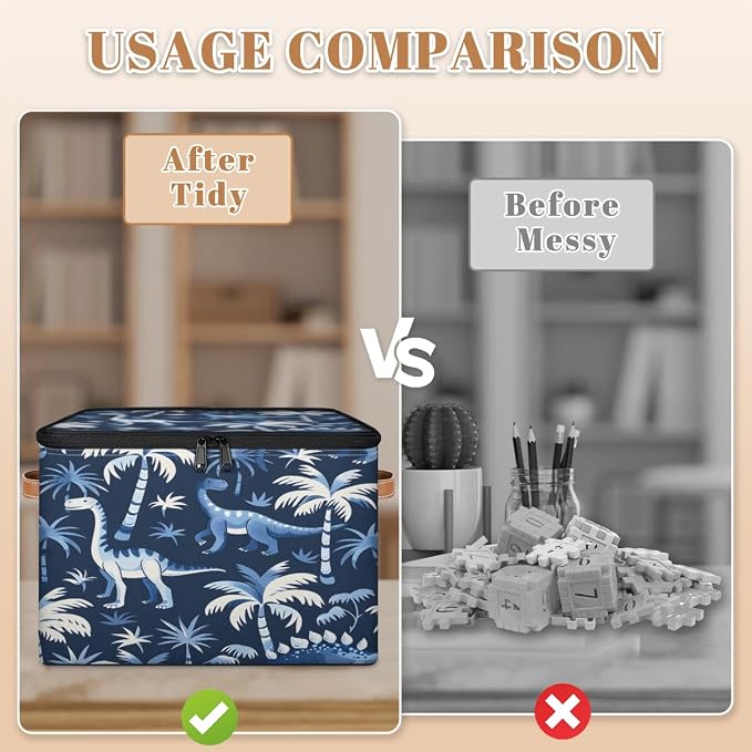 Dinosaur Palm Tree Storage Box with Zipper Lid