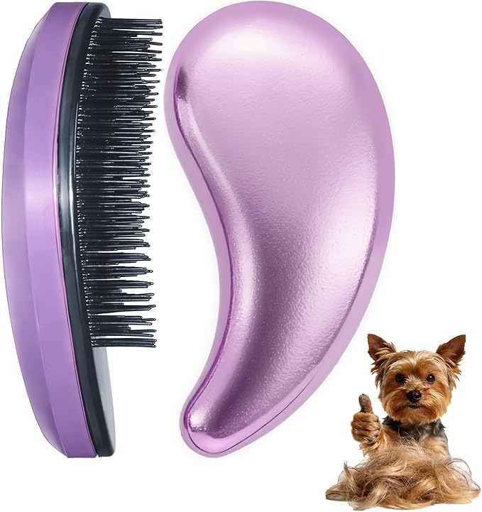 Small Dog Brush- Grooming Tool for Teddy, Yorkies, Maltese, Shih Tzu, Chihuahua - Puppy Hair Brush (Electroplating Purple)