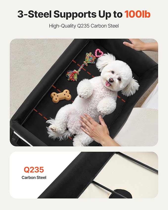 VEVOR Bedside Lounge Pet Bed, Foldable Bunk Dog Bed with 600D Oxford Cloth and Dutch Velvet, Portable Raised Cot with Wheels, Side Storage Bags, and Carry Bag for Cats & Dogs, L, Beige