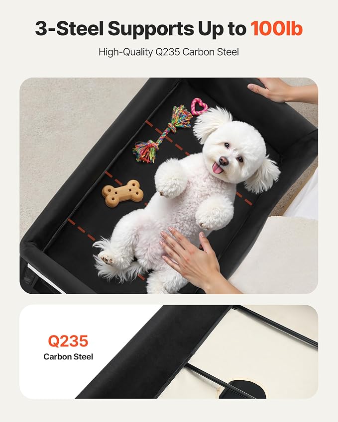 VEVOR Bedside Lounge Pet Bed, Foldable Bunk Dog Bed with 600D Oxford Cloth and Dutch Velvet, Portable Raised Cot with Wheels, Side Storage Bags, and Carry Bag for Cats & Dogs, XL, Beige