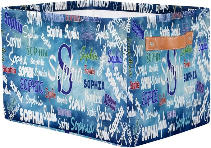 Personalized Foldable Storage Basket with Name, Laundry Hamper Dirty Clothes Pet Toys Storage Bin with Handles for Shelf Home Closet Kitchen, Watercolor Blue Universe