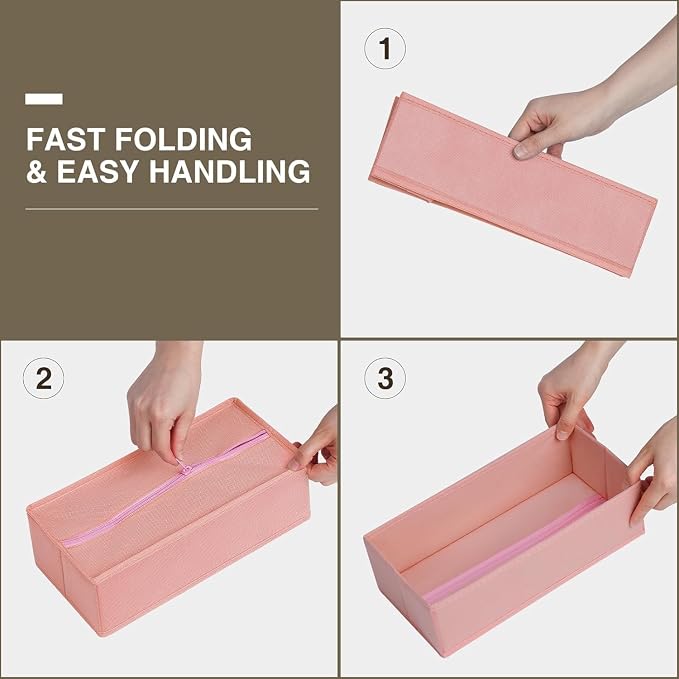 DIMJ Drawer Organiser System, Drawer Organiser, Foldable Storage Box, Fabric, Drawer Inserts for Wardrobes, Wardrobe Organiser for Trousers, Clothes, Set of 4, Pink