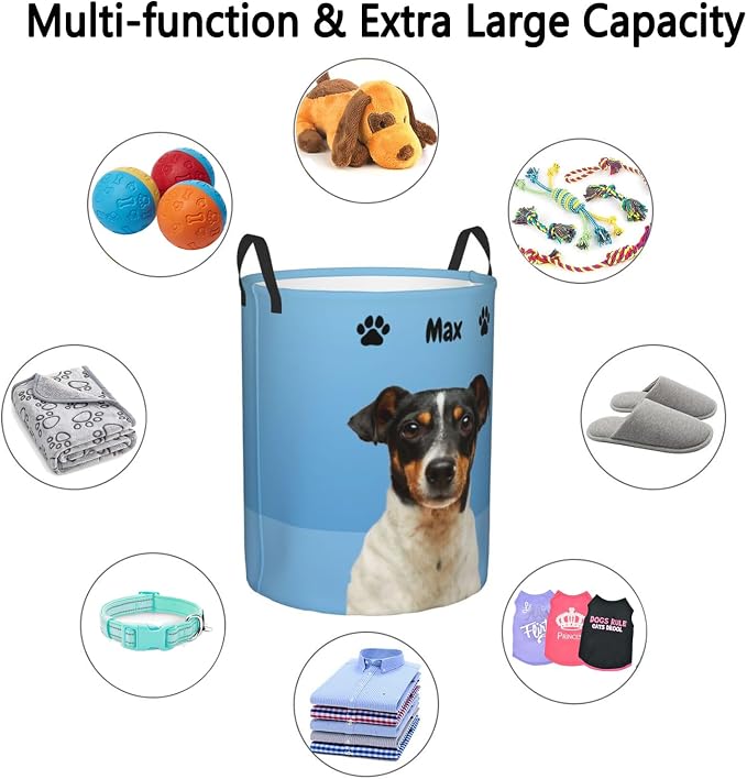 Personalized Large Dog Toy Storage Basket Bin Collapsible Custom Pet Stuff Box Chest Container for Living Room Organizer for Dog Toys,Dog Food,Blankets,Clothing (PowerBlue)