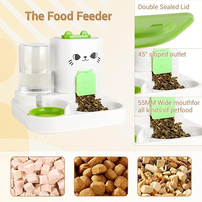Gravity Pet Feeder Water Dispenser Combo for Cats & Dogs – 2-in-1 Automatic Food & Water Station, Large Capacity, Non-Slip Base, Easy to Clean, Travel Ready (Green)
