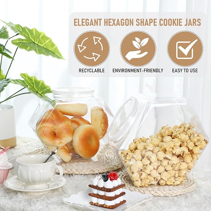Uiifan Plastic Candy Jar with Lid Clear Hexagonal Fish Bowls,145 Oz | Clear Cookie Jar Desk Pet Display, Dog Food Craft Supplies Coffee Pod Storage, Wide Mouth Easy Access Organizer