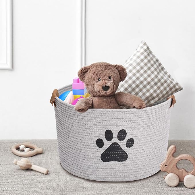 Round Dog dog toy basket storage weave Rope Storage Basket Pet/Doy Toy Box Dog Storage Basket-Gray