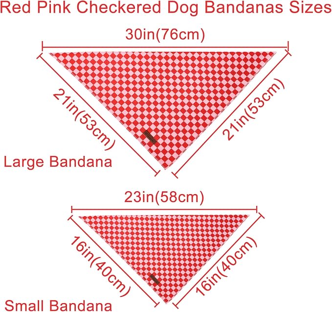 Red and Pink Plaid Dog Bandana–Red and Pink Checked Triangle Scarf for Small Medium Large Dogs, Soft Cotton Pet Bib for Dogs, Adjustable Dog Kerchief