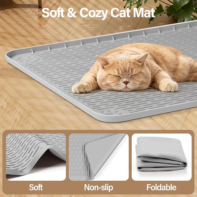 Silicone Cat Bed Mat 40"x40" Pet Crate Mat for Cat Cage, Light Grey | Extra Large Cat Sleeping Mat, Non-slip, Washable, Waterproof Pet Bed Mat with Raised Edge, Pet Playpen Mat to Protect Floors