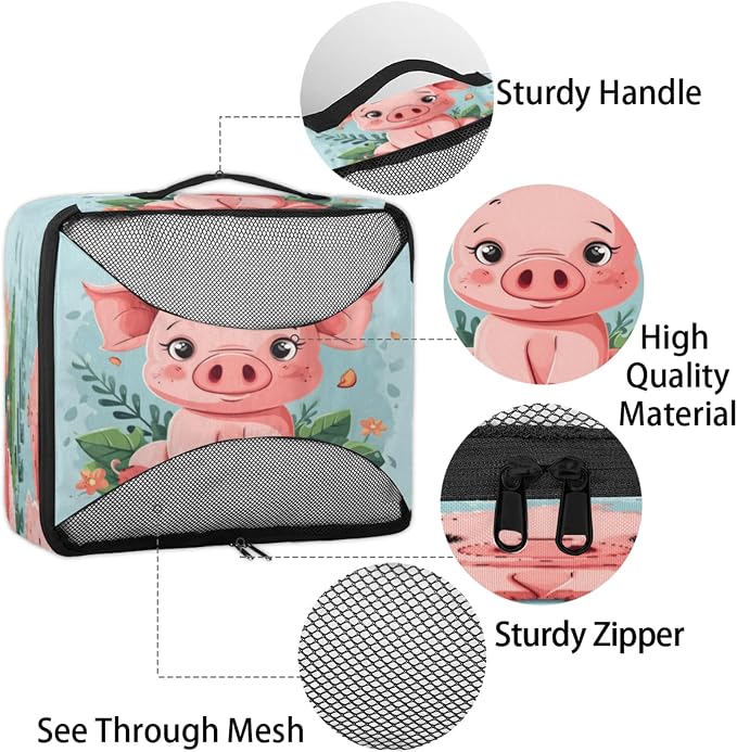 4 Set Packing Cubes for Travel, Pig Packing Cubes for Women, Travel Luggage Packing Organizers, Packing Cube Set, Animal Funny Cute Piggy