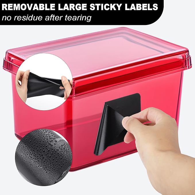 100 Pack Chalkboard Labels for Storage Bins, 6 X 4 in, Black | Removable Adhesive Labels, Tear Resistant, Includes 1 White Liquid Chalk Marker, for Home, School, Office Organization