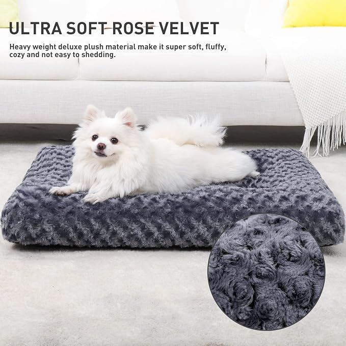 KSIIA Washable Dog Bed Small Dog Crate Bed Plush Pet Mat 23"x18" Dark Gray | Deluxe Plush Comfy Kennel Pad, Anti-Slip Bottom,Deep Sleeping Mat for Small Dogs,Machine Washable for Easy Cleaning